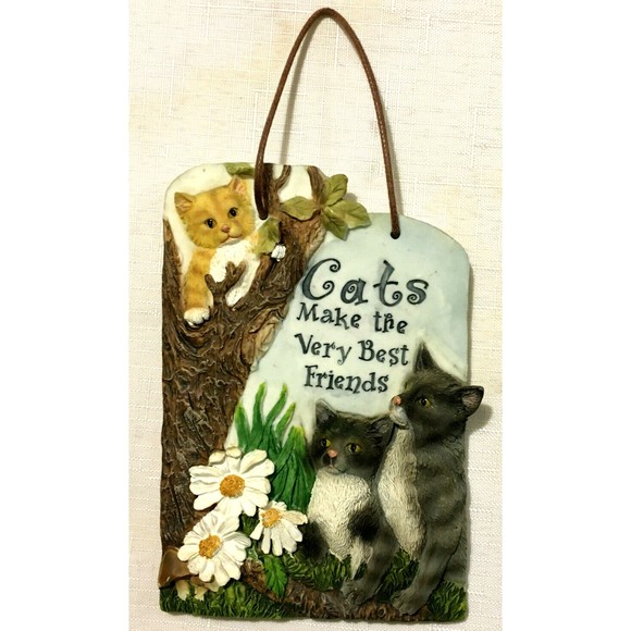 CATS MAKE THE VERY BEST FRIENDS ENESCO Plaque Calico Kitten Vintage 2001 - Picture 1 of 7